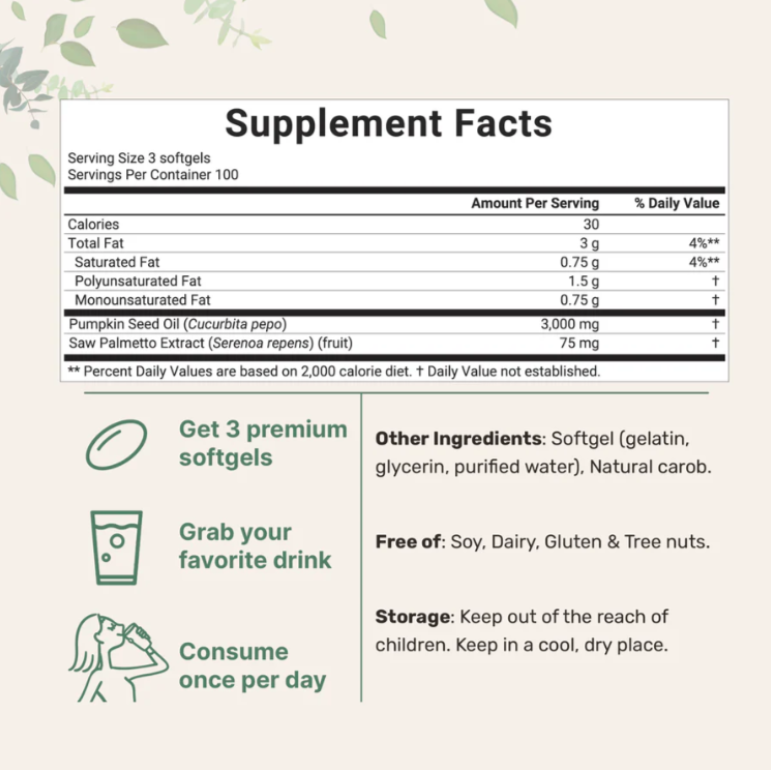 Alvalta Health Pumpkin Seed Oil + Saw Palmetto Softgels – 1000 mg